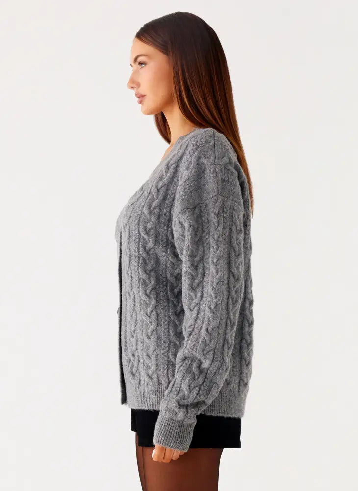 Frawley Cable Knit Cardigan - Grey - Cardigans