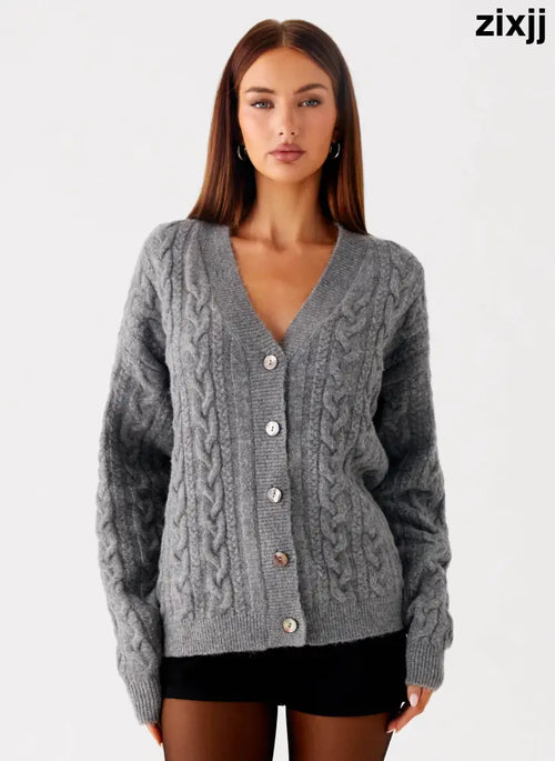 Frawley Cable Knit Cardigan - Grey - Cardigans