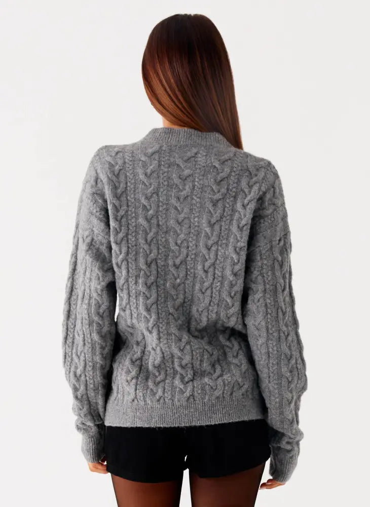 Frawley Cable Knit Cardigan - Grey - Cardigans