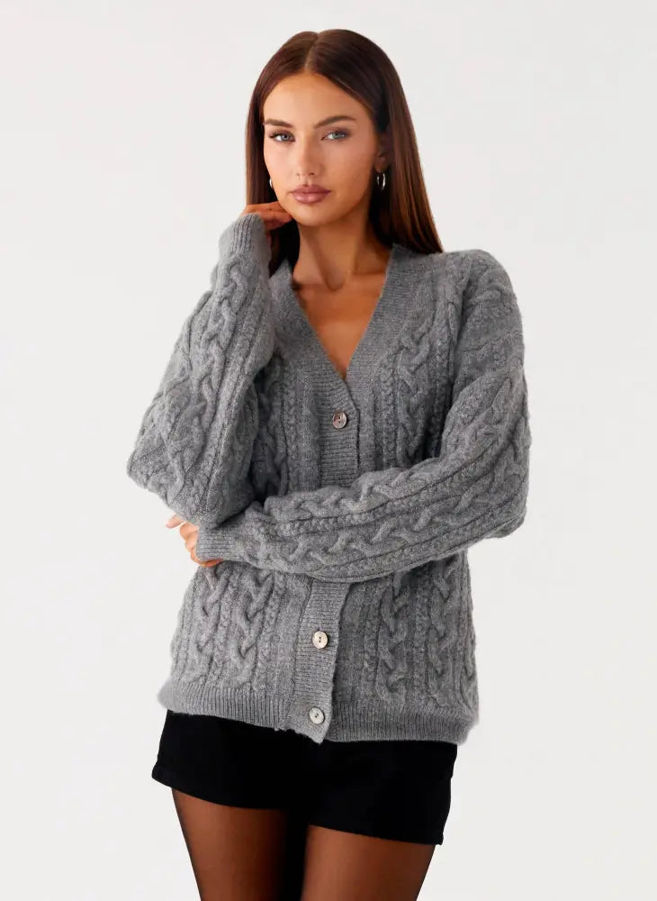Frawley Cable Knit Cardigan - Grey - Cardigans