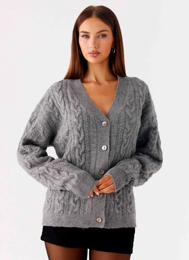 Frawley Cable Knit Cardigan - Grey - Cardigans