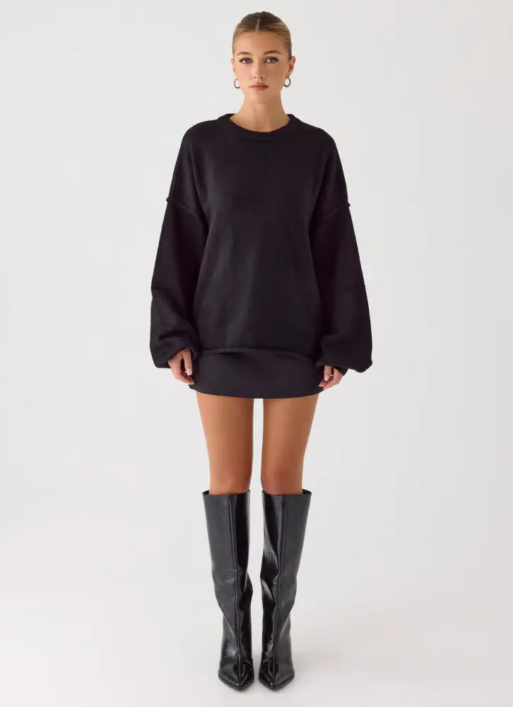 Jack Oversized Knit Sweater - Black - Sweater