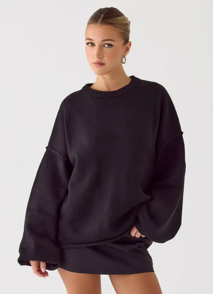 Jack Oversized Knit Sweater - Black - Sweater