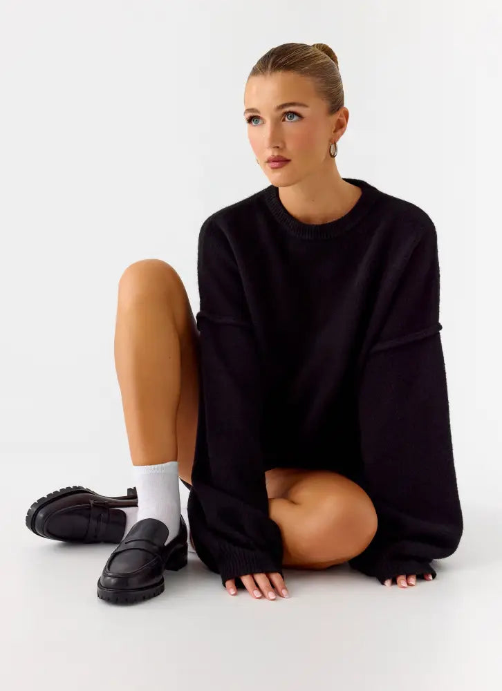 Jack Oversized Knit Sweater - Black - Sweater