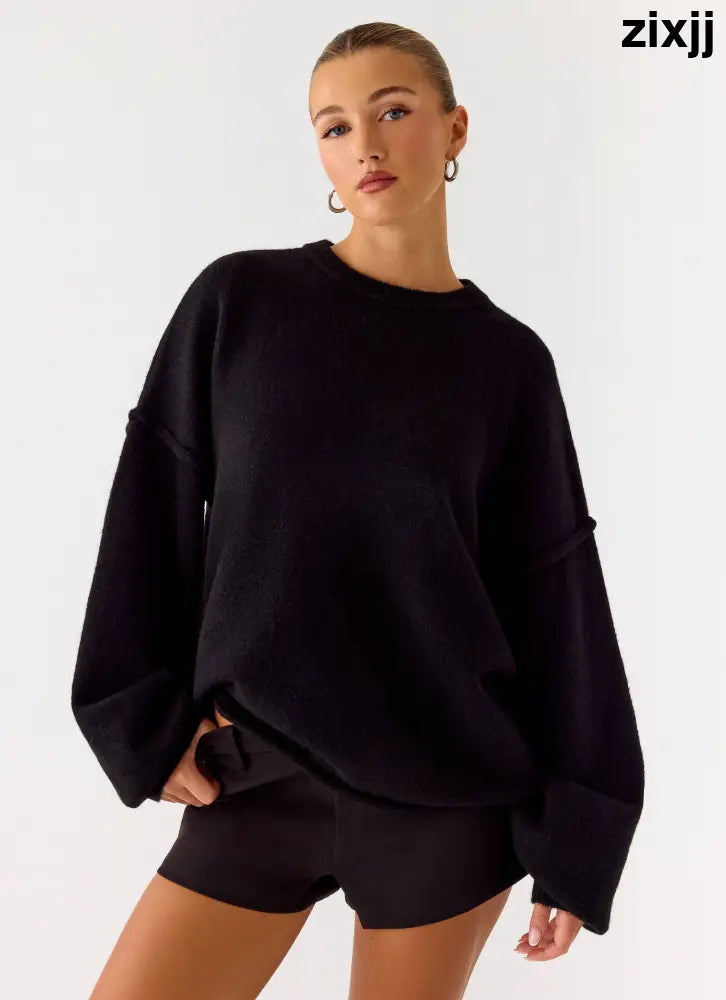 Jack Oversized Knit Sweater - Black - Sweater