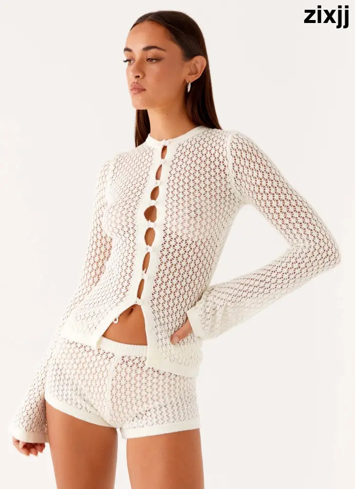 Molly Crochet Cardigan - Ivory - Cardigans