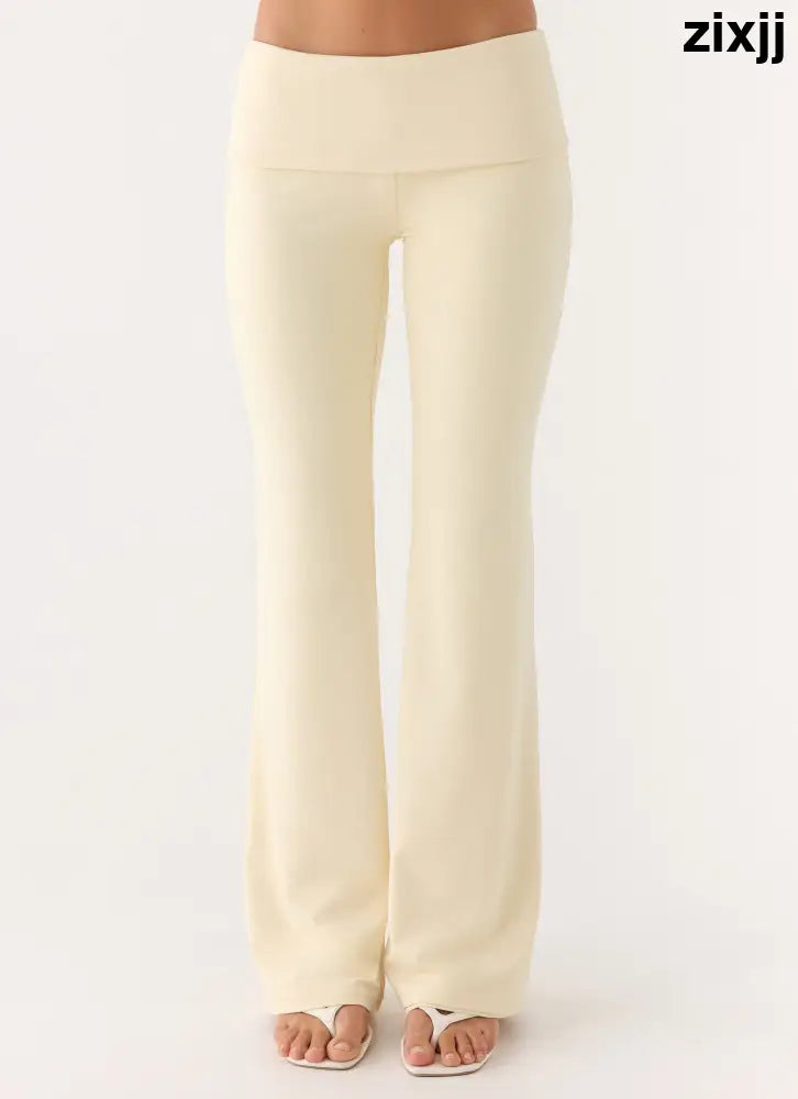 Renae Low Rise Pants - Baby Yellow - Pants + Leggings