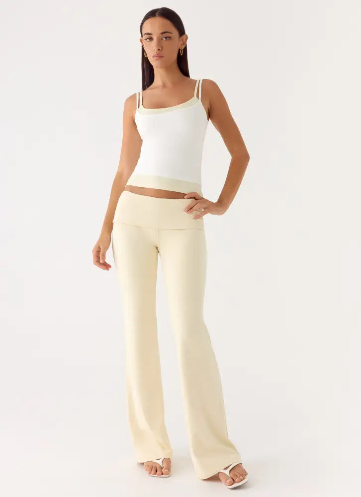 Renae Low Rise Pants - Baby Yellow - Pants + Leggings