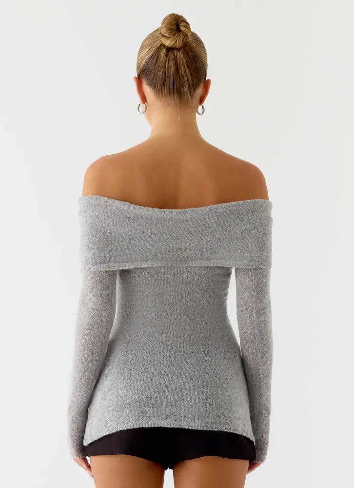 Romeo Bardot Knit Top - Grey - Tops