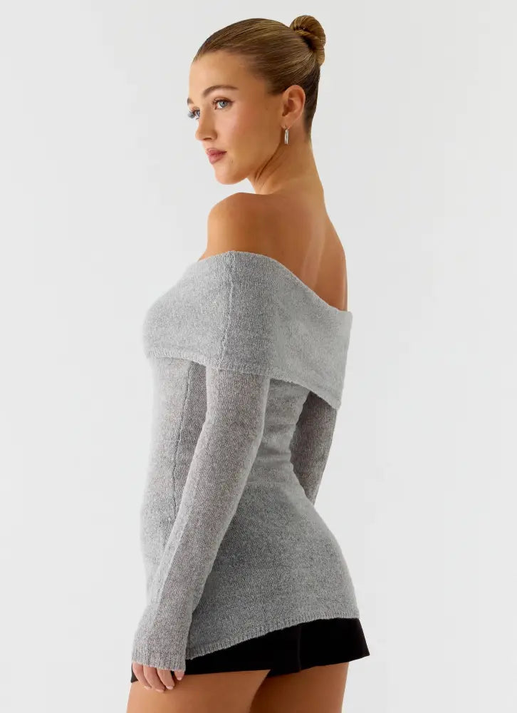 Romeo Bardot Knit Top - Grey - Tops