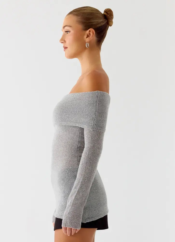 Romeo Bardot Knit Top - Grey - Tops