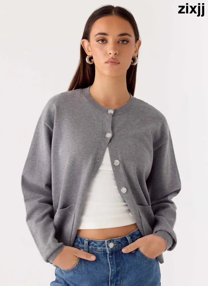 Sean Relaxed Knit Cardigan - Grey - Jumpers + Knits
