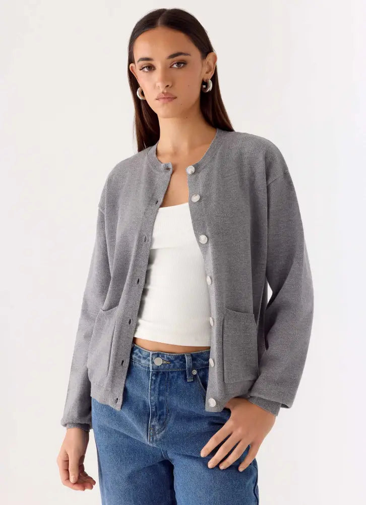 Sean Relaxed Knit Cardigan - Grey - Jumpers + Knits