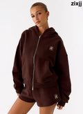 Signature Double Zip Up Hoodie - Chocolate - Jackets + Coats