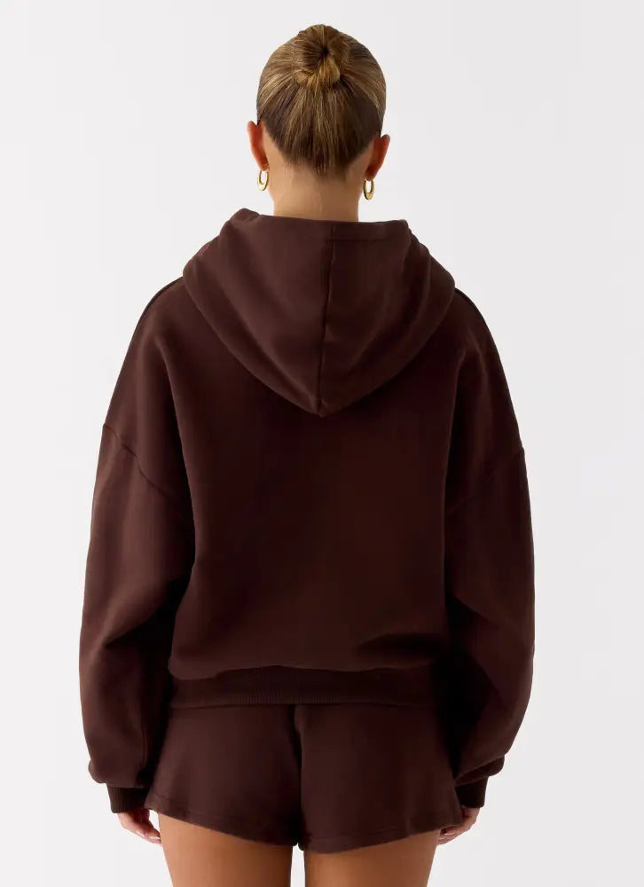 Signature Double Zip Up Hoodie - Chocolate - Jackets + Coats