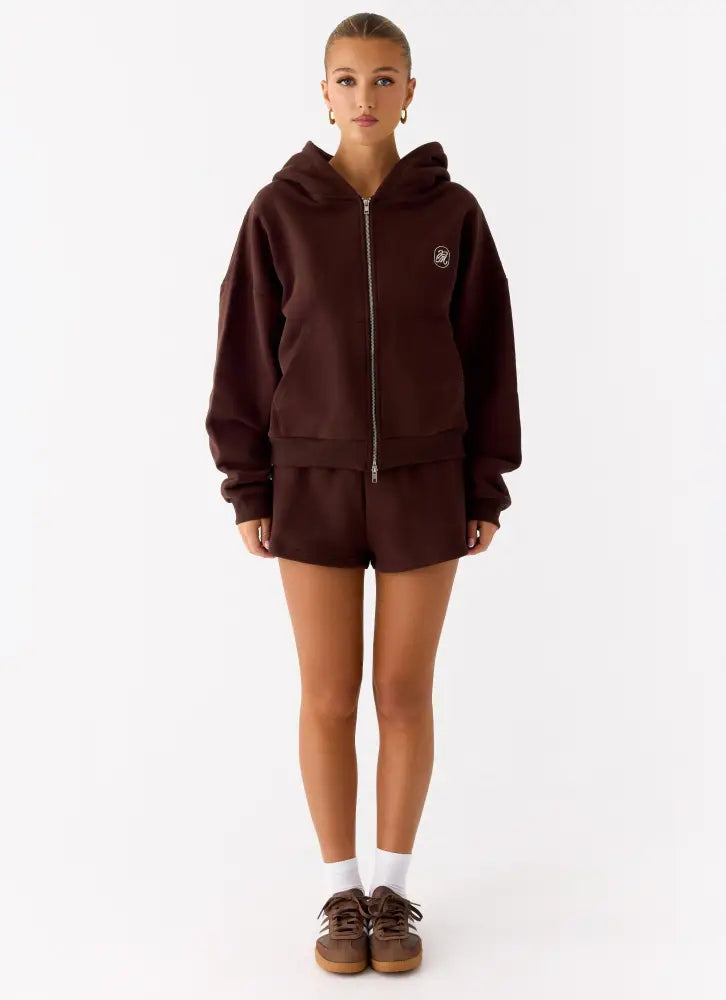 Signature Double Zip Up Hoodie - Chocolate - Jackets + Coats