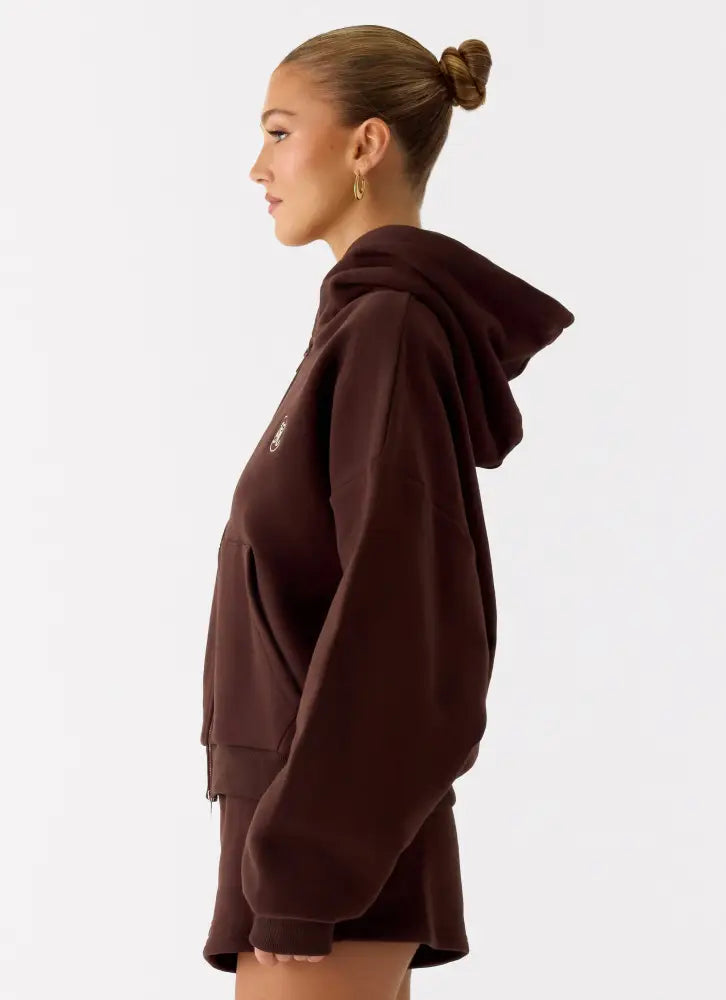 Signature Double Zip Up Hoodie - Chocolate - Jackets + Coats