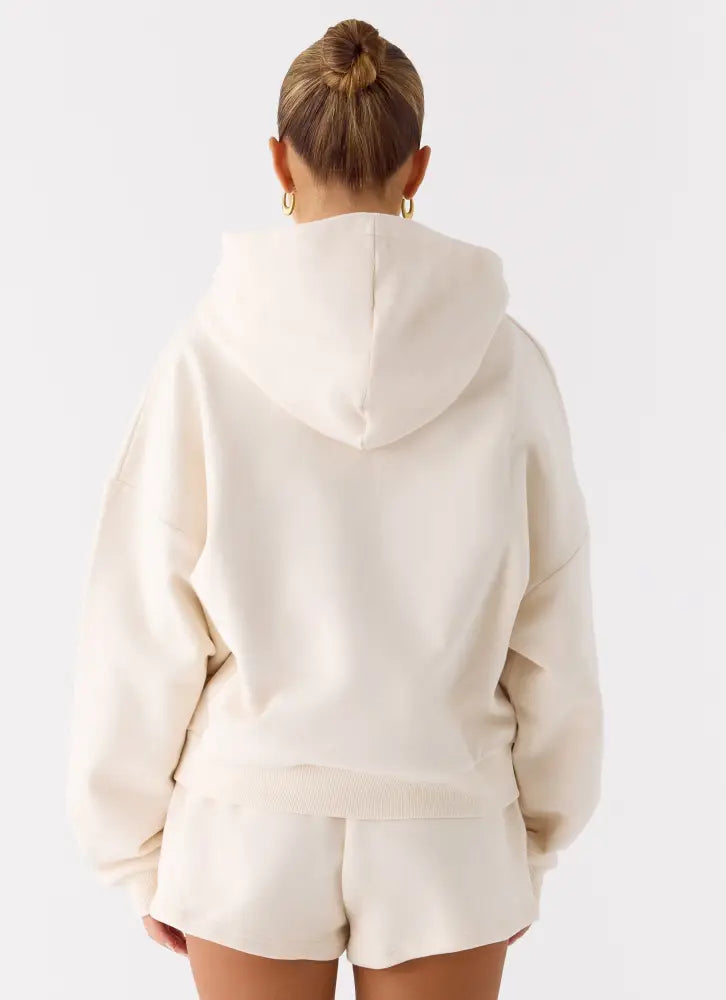 Signature Double Zip Up Hoodie - Cream - Jackets + Coats