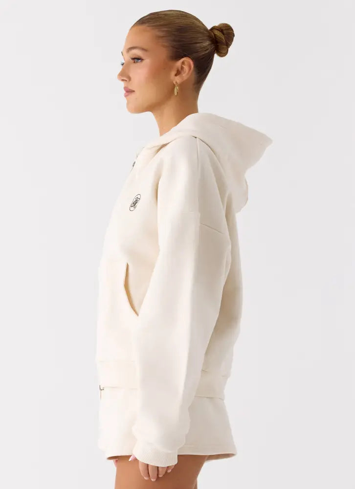 Signature Double Zip Up Hoodie - Cream - Jackets + Coats
