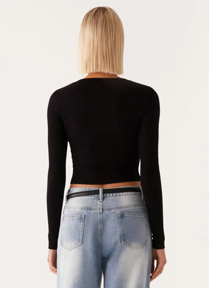 Signature Monogram Long Sleeve Tee - Black - Long Sleeve Tops