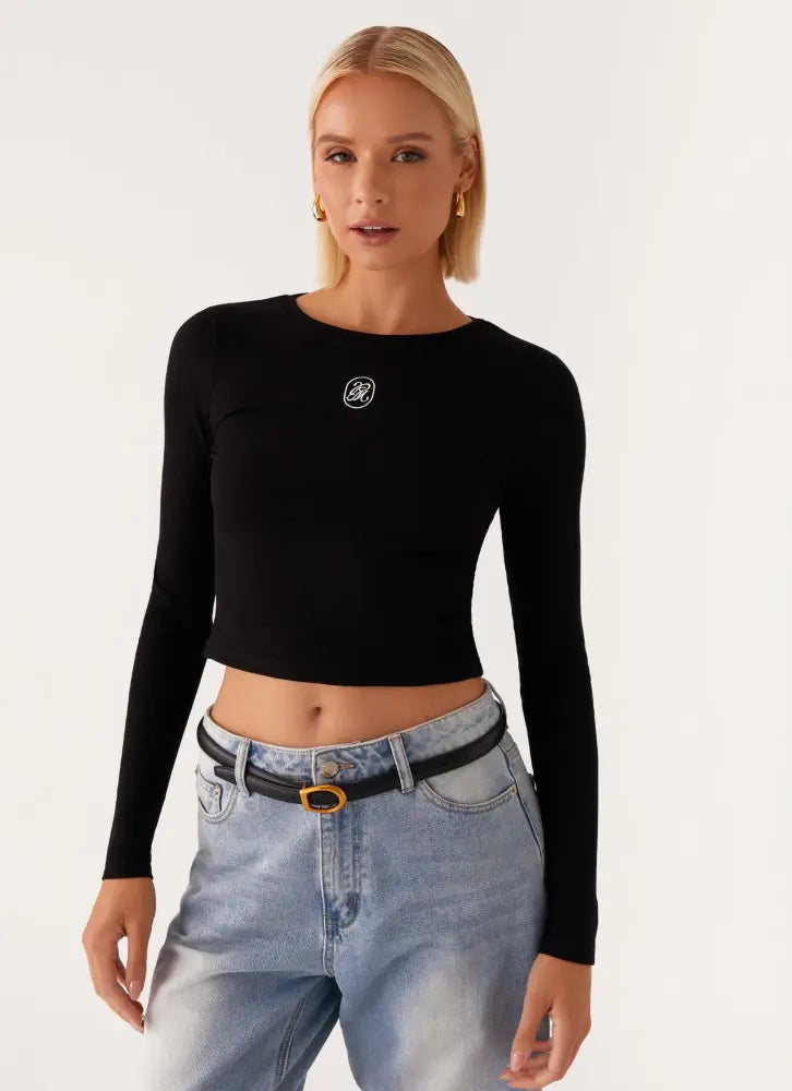 Signature Monogram Long Sleeve Tee - Black - Long Sleeve Tops
